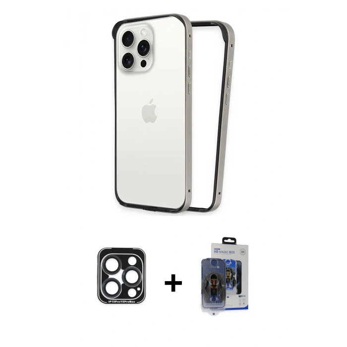 MARSİLYAN™- iPhone 15 Pro Max Kılıf Pusula Asil Koleksiyonu - Siyah Vanessa Magic Cam + PVD Metal Kamera Lens - LT