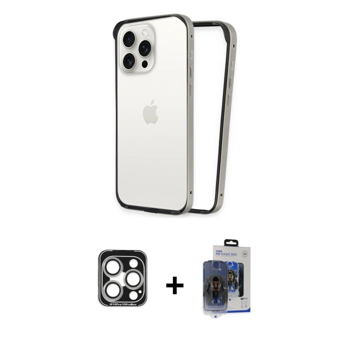 MARSİLYAN™- iPhone 15 Pro Max Kılıf Pusula Asil Koleksiyonu - Siyah Vanessa Magic Cam + PVD Metal Kamera Lens - GS