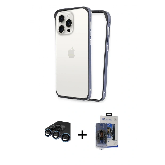 MARSİLYAN™- iPhone 15 Pro Max Kılıf Pusula Asil Koleksiyonu - Siyah Vanessa Magic Cam + Raze Metal Kamera Lens - LT