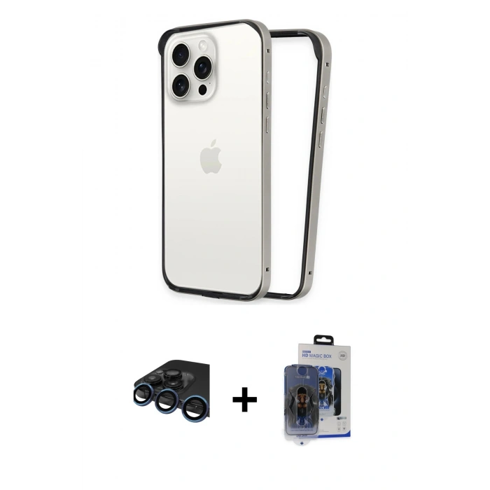 MARSİLYAN™- iPhone 15 Pro Max Kılıf Pusula Asil Koleksiyonu - Siyah Vanessa Magic Cam + Raze Metal Kamera Lens - LT