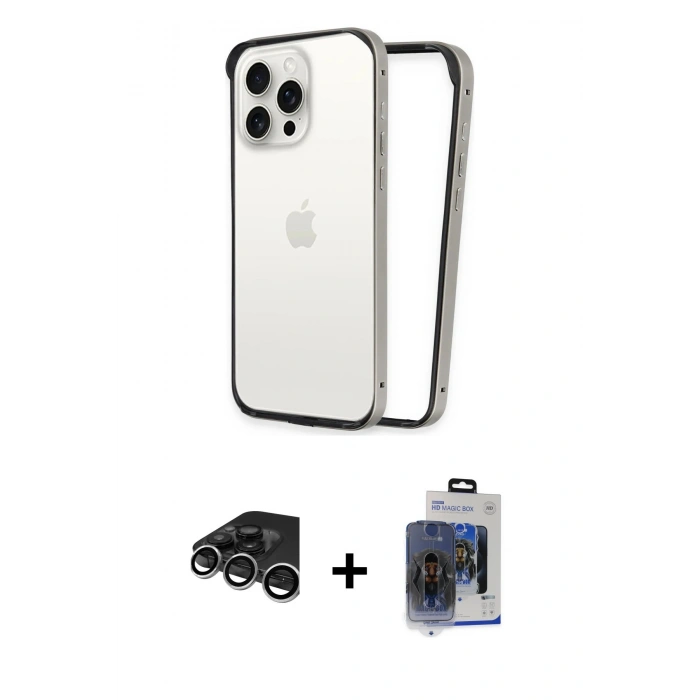 MARSİLYAN™- iPhone 15 Pro Max Kılıf Pusula Asil Koleksiyonu - Siyah Vanessa Magic Cam + Raze Metal Kamera Lens - GS