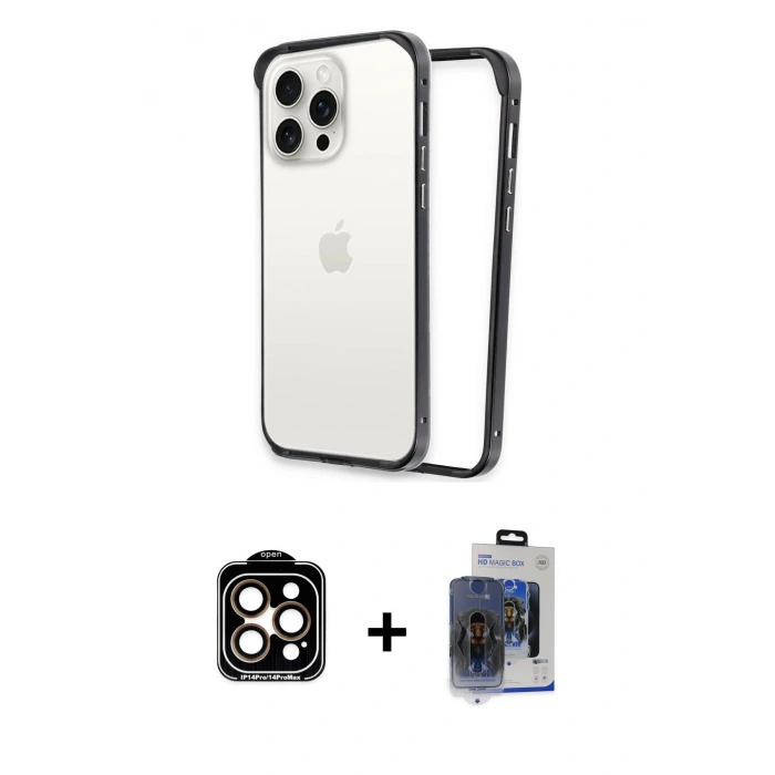 MARSİLYAN™- iPhone 15 Pro Max Kılıf Pusula Asil Koleksiyonu - Siyah Vanessa Magic Cam + PVD Metal Kamera Lens - TU
