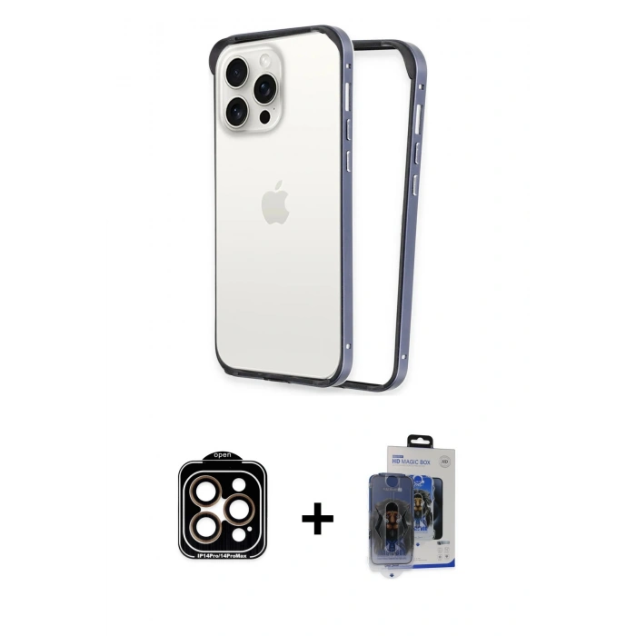 MARSİLYAN™- iPhone 15 Pro Max Kılıf Pusula Asil Koleksiyonu - Siyah Vanessa Magic Cam + PVD Metal Kamera Lens - TU