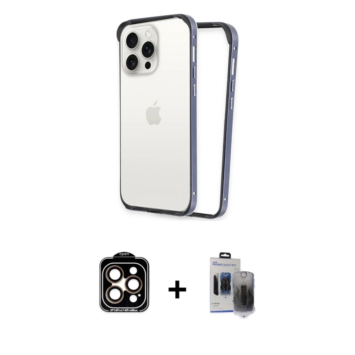 MARSİLYAN™- iPhone 15 Pro Max Kılıf Pusula Asil Koleksiyonu - Siyah Vanessa Magic Hayalet Cam + PVD Metal Kamera Lens - TU