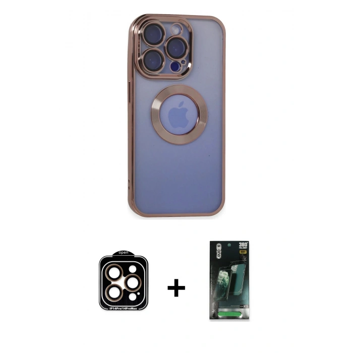 MARSİLYAN™- iPhone 15 Pro Max Kılıf Pusula Form - Şeffaf 360 Full Body Arka Koruyucu + PVD Metal Kamera Lens - TU