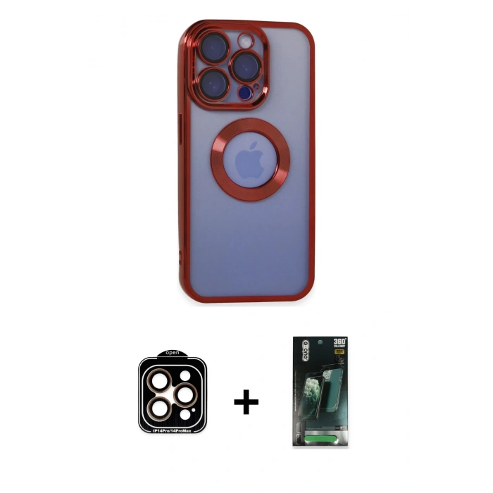 MARSİLYAN™- iPhone 15 Pro Max Kılıf Pusula Form - Şeffaf 360 Full Body Arka Koruyucu + PVD Metal Kamera Lens - TU
