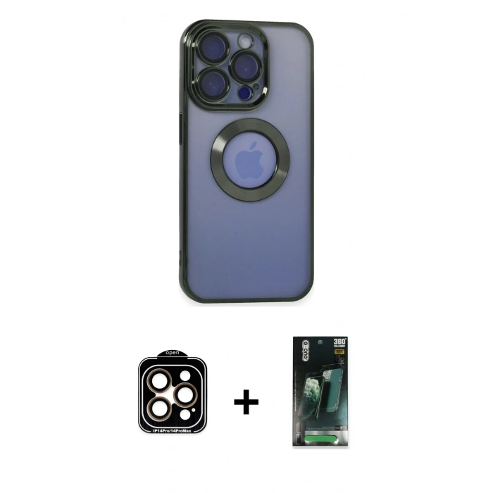 MARSİLYAN™- iPhone 15 Pro Max Kılıf Pusula Form - Şeffaf 360 Full Body Arka Koruyucu + PVD Metal Kamera Lens - TU