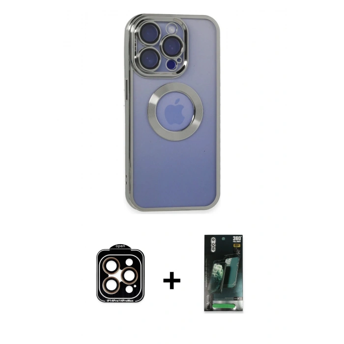 MARSİLYAN™- iPhone 15 Pro Max Kılıf Pusula Form - Şeffaf 360 Full Body Arka Koruyucu + PVD Metal Kamera Lens - TU