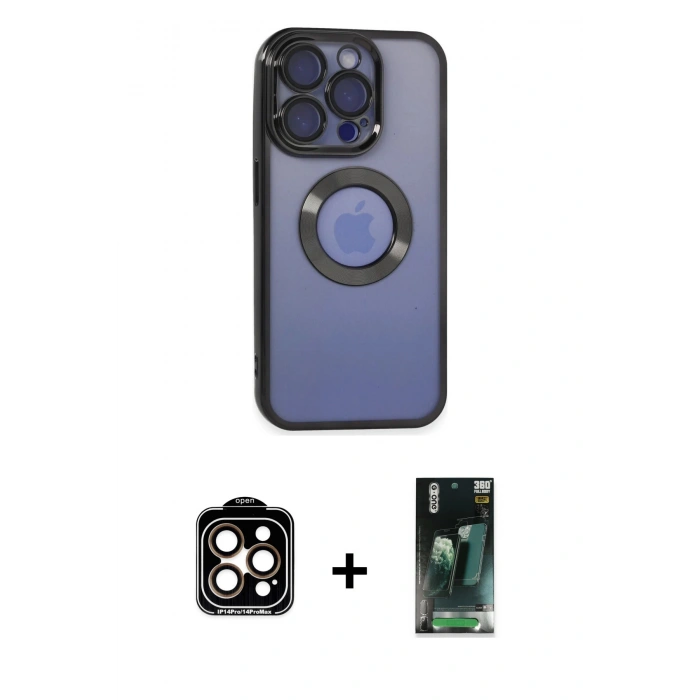 MARSİLYAN™- iPhone 15 Pro Max Kılıf Pusula Form - Şeffaf 360 Full Body Arka Koruyucu + PVD Metal Kamera Lens - TU