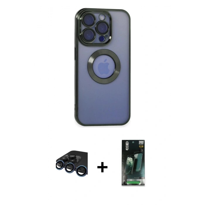 MARSİLYAN™- iPhone 15 Pro Max Kılıf Pusula Form - Şeffaf 360 Full Body Arka Koruyucu + Raze Metal Kamera Lens - LT
