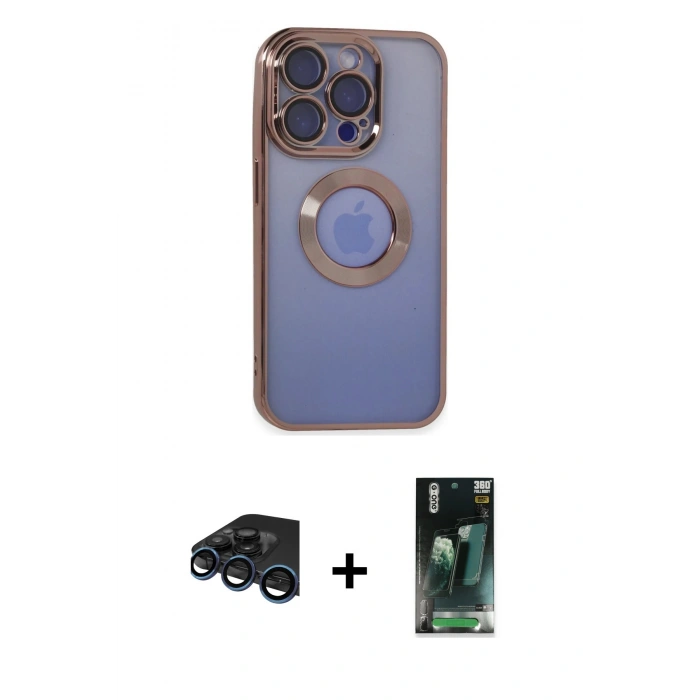 MARSİLYAN™- iPhone 15 Pro Max Kılıf Pusula Form - Şeffaf 360 Full Body Arka Koruyucu + Raze Metal Kamera Lens - LT