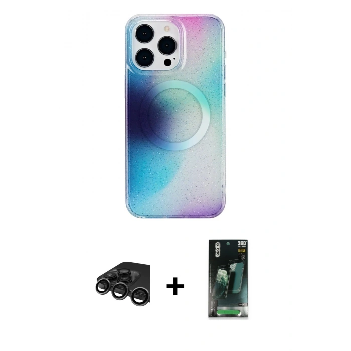 MARSİLYAN™- iPhone 15 Pro Max Kılıf Pusula Form - Şeffaf 360 Full Body Arka Koruyucu + Raze Metal Kamera Lens - TMGI
