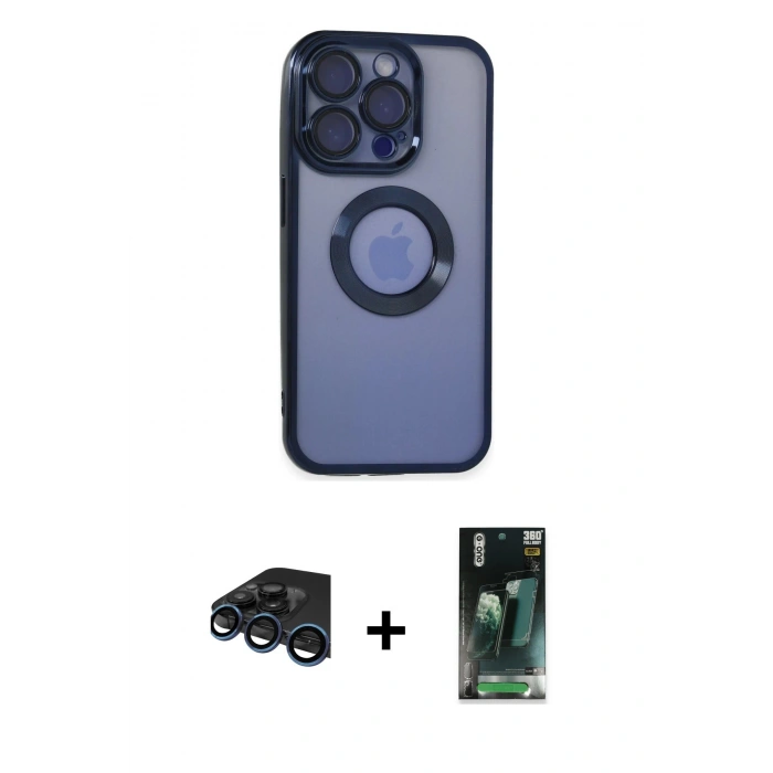 MARSİLYAN™- iPhone 15 Pro Max Kılıf Pusula Form - Şeffaf 360 Full Body Arka Koruyucu + Raze Metal Kamera Lens - LT