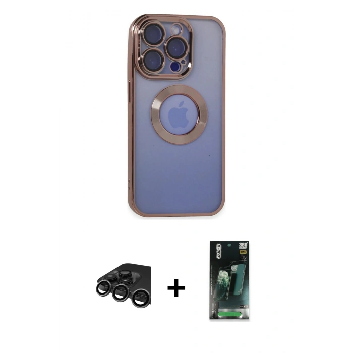 MARSİLYAN™- iPhone 15 Pro Max Kılıf Pusula Form - Şeffaf 360 Full Body Arka Koruyucu + Raze Metal Kamera Lens - TMGI