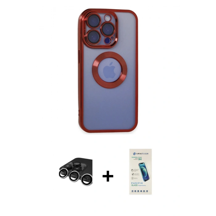 MARSİLYAN™- iPhone 15 Pro Max Kılıf Pusula Form - Şeffaf Pasifik Cam Ekran Koruyucu + Raze Metal Kamera Lens - GS