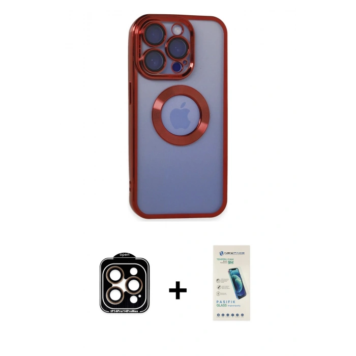 MARSİLYAN™- iPhone 15 Pro Max Kılıf Pusula Form - Şeffaf Pasifik Cam Ekran Koruyucu + PVD Metal Kamera Lens - TU