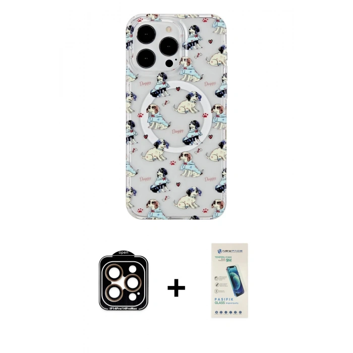 MARSİLYAN™- iPhone 15 Pro Max Kılıf Pusula Form - Şeffaf Pasifik Cam Ekran Koruyucu + PVD Metal Kamera Lens - TU