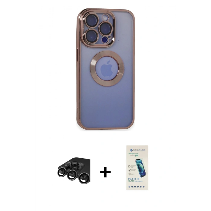 MARSİLYAN™- iPhone 15 Pro Max Kılıf Pusula Form - Şeffaf Pasifik Cam Ekran Koruyucu + Raze Metal Kamera Lens - TMGI