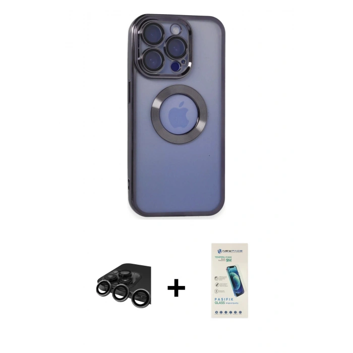 MARSİLYAN™- iPhone 15 Pro Max Kılıf Pusula Form - Şeffaf Pasifik Cam Ekran Koruyucu + Raze Metal Kamera Lens - TMGI