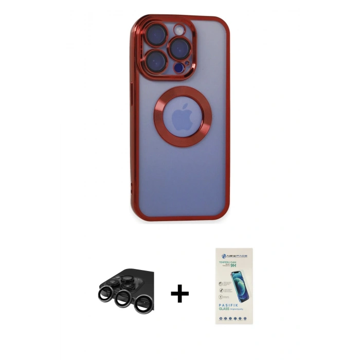 MARSİLYAN™- iPhone 15 Pro Max Kılıf Pusula Form - Şeffaf Pasifik Cam Ekran Koruyucu + Raze Metal Kamera Lens - TMGI