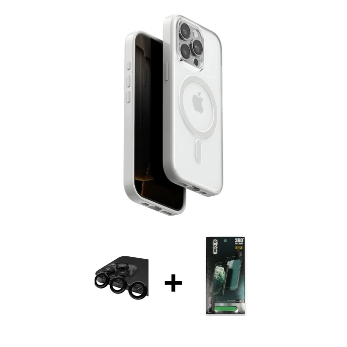 MARSİLYAN™- iPhone 15 Pro Max Kılıf Pusula Form Serisi - Siyah 360 Mat Full Body Arka Koruyucu + Siyah Raze Metal Kamera Lens