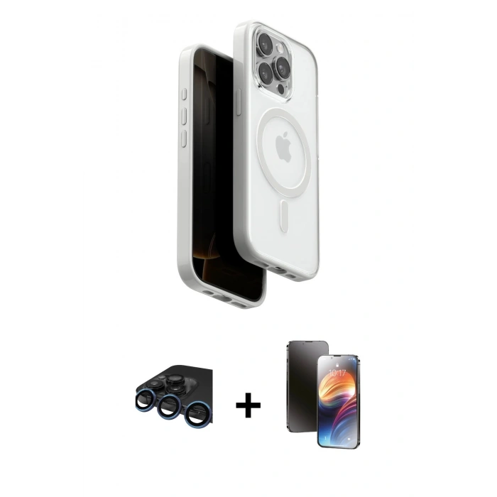 MARSİLYAN™- iPhone 15 Pro Max Kılıf Pusula Form Serisi - Siyah 3D Antistatik Mat Seramik Nano Ekran Koruyucu + Raze Metal Kamera Lens - LT