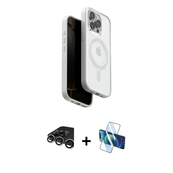 MARSİLYAN™- iPhone 15 Pro Max Kılıf Pusula Form Serisi - Siyah 3D Antistatik Seramik Nano Ekran Koruyucu + Raze Metal Kamera Lens - GS