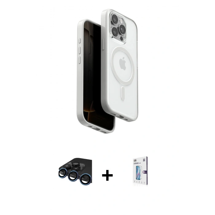 MARSİLYAN™- iPhone 15 Pro Max Kılıf Pusula Form Serisi - Siyah Bilvis 0.18mm Plus Cam Ekran Koruyucu + Raze Metal Kamera Lens - LT