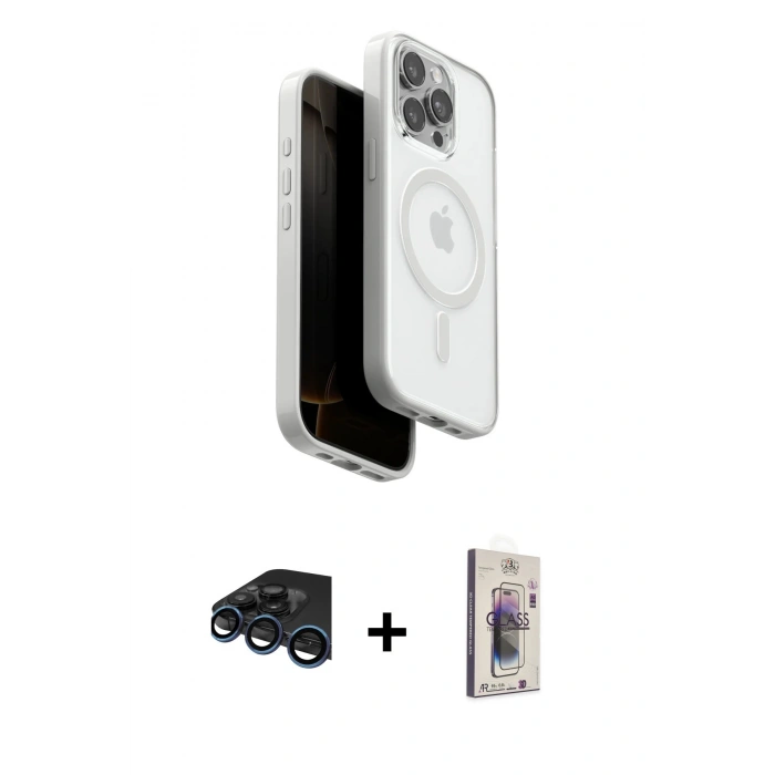 MARSİLYAN™- iPhone 15 Pro Max Kılıf Pusula Form Serisi - Siyah Bilvis 3D Cam Ekran Koruyucu + Raze Metal Kamera Lens - LT