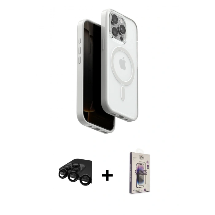 MARSİLYAN™- iPhone 15 Pro Max Kılıf Pusula Form Serisi - Siyah Bilvis 3D Cam Ekran Koruyucu + Raze Metal Kamera Lens - SH