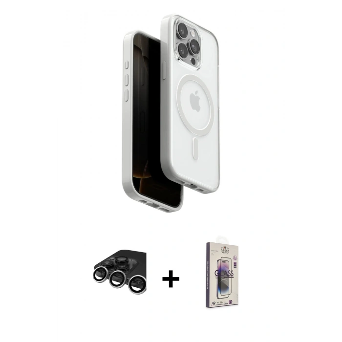 MARSİLYAN™- iPhone 15 Pro Max Kılıf Pusula Form Serisi - Siyah Bilvis 3D Cam Ekran Koruyucu + Raze Metal Kamera Lens - GS