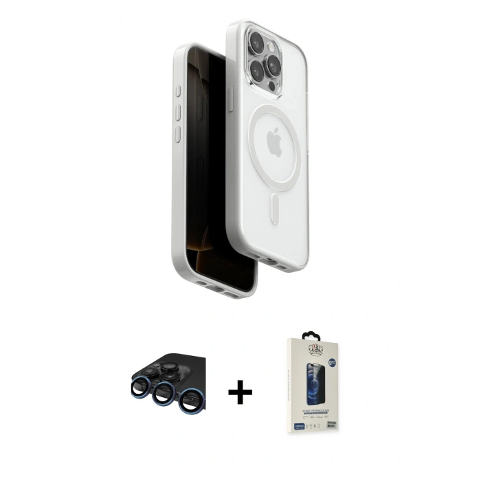 MARSİLYAN™- iPhone 15 Pro Max Kılıf Pusula Form Serisi - Siyah Bilvis Hayalet Cam Ekran Koruyucu + Raze Metal Kamera Lens - LT