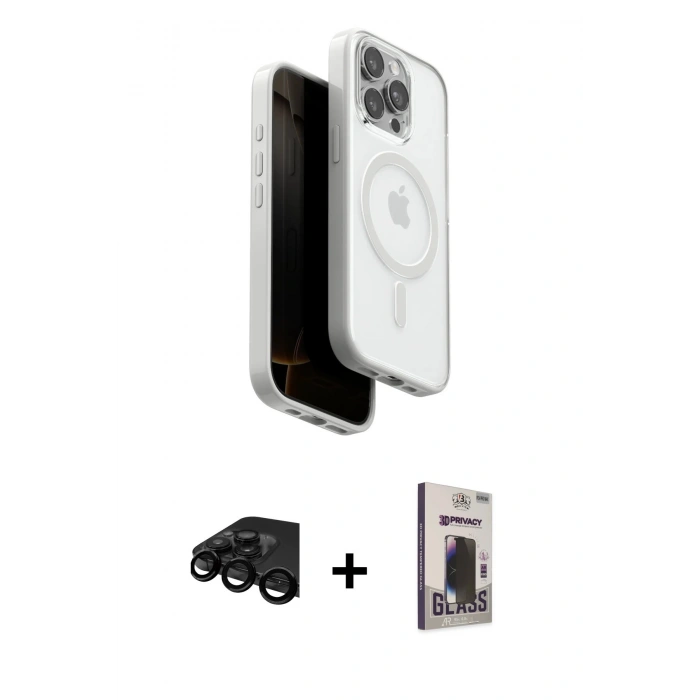 MARSİLYAN™- iPhone 15 Pro Max Kılıf Pusula Form Serisi - Siyah Bilvis Hayalet Cam Ekran Koruyucu + Raze Metal Kamera Lens - SH