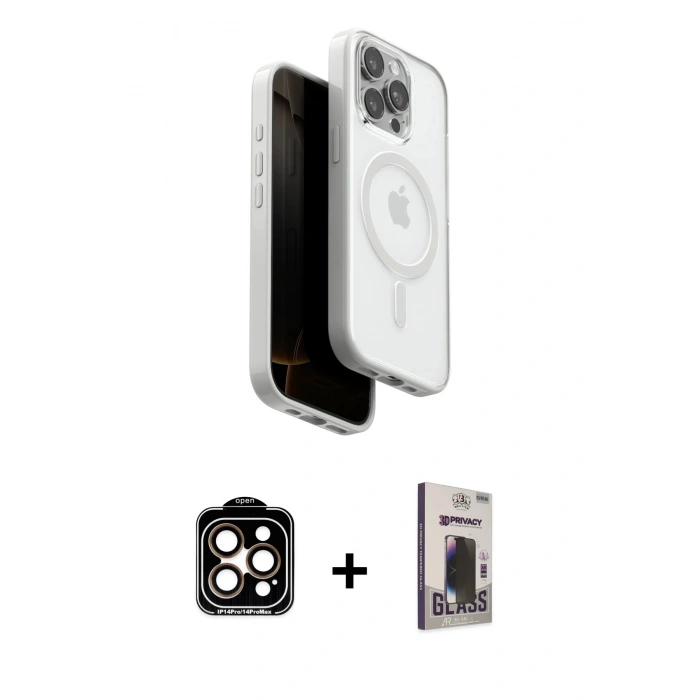 MARSİLYAN™- iPhone 15 Pro Max Kılıf Pusula Form Serisi - Siyah Bilvis Hayalet Cam Ekran Koruyucu + PVD Metal Kamera Lens - TU