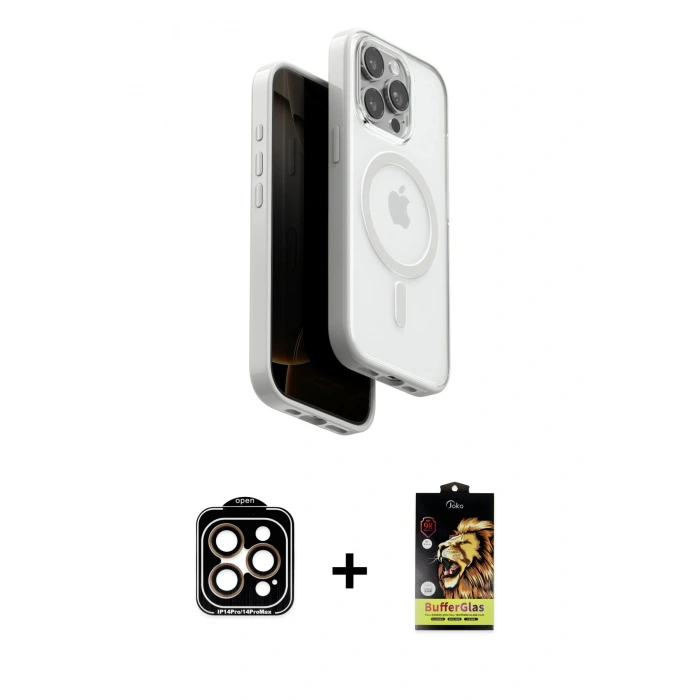 MARSİLYAN™- iPhone 15 Pro Max Kılıf Pusula Form Serisi - Siyah Buffer Cam Ekran Koruyucu + PVD Metal Kamera Lens - TU