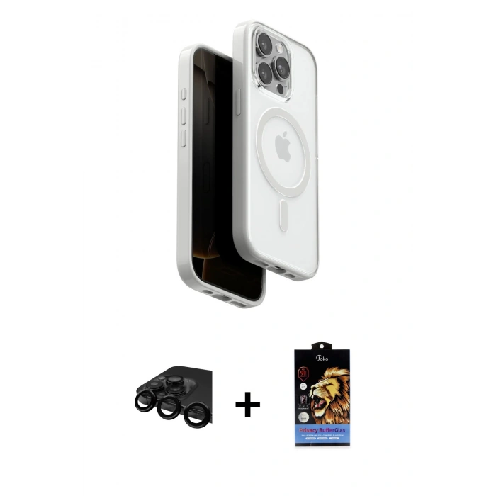 MARSİLYAN™- iPhone 15 Pro Max Kılıf Pusula Form Serisi - Siyah Buffer Hayalet Cam Ekran Koruyucu + Raze Metal Kamera Lens - SH