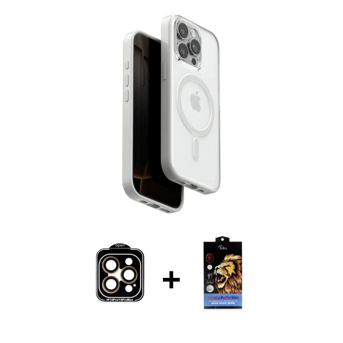 MARSİLYAN™- iPhone 15 Pro Max Kılıf Pusula Form Serisi - Siyah Buffer Hayalet Cam Ekran Koruyucu + PVD Metal Kamera Lens - TU
