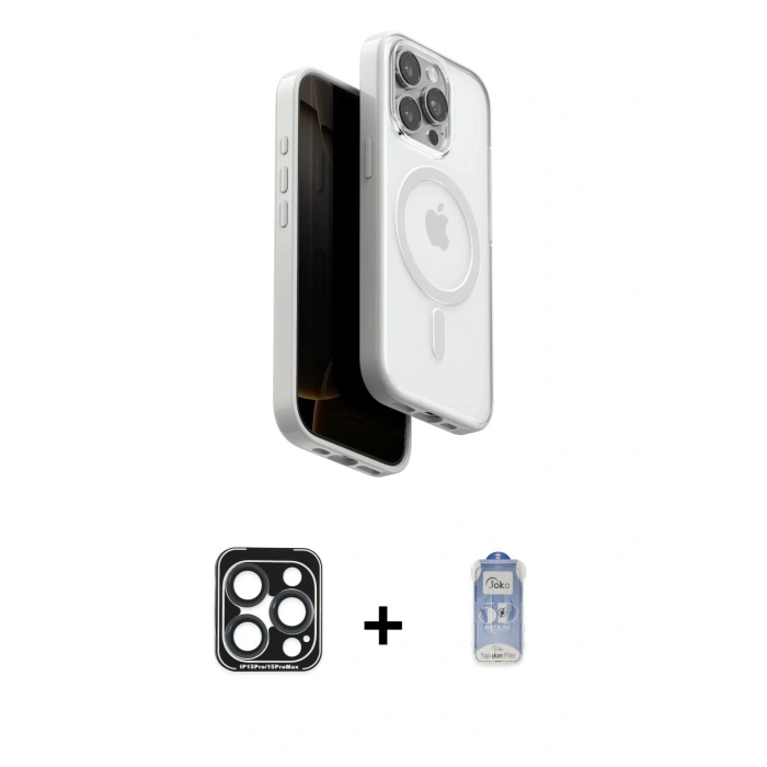 MARSİLYAN™- iPhone 15 Pro Max Kılıf Pusula Form Serisi - Siyah Joko Magic 5D Cam + PVD Metal Kamera Lens - LT