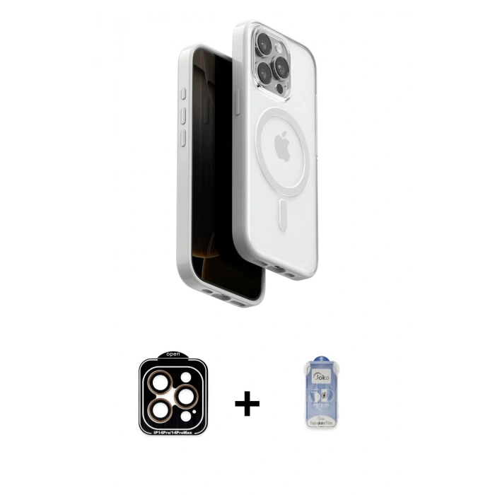 MARSİLYAN™- iPhone 15 Pro Max Kılıf Pusula Form Serisi - Siyah Joko Magic 5D Cam + PVD Metal Kamera Lens - TU