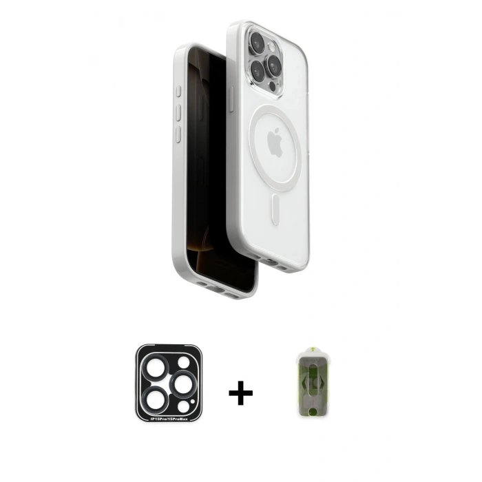 MARSİLYAN™- iPhone 15 Pro Max Kılıf Pusula Form Serisi - Siyah Joko Magic 5D Hayalet Cam + PVD Metal Kamera Lens - LT