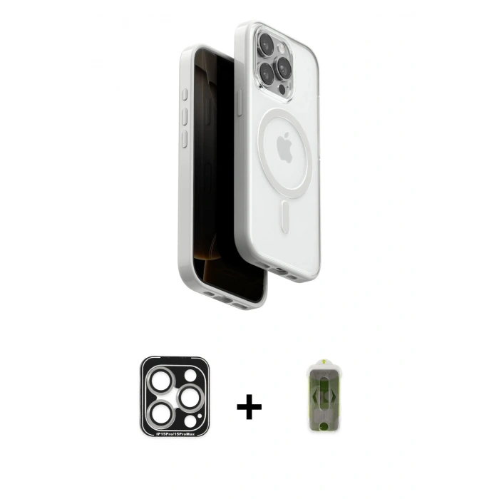 MARSİLYAN™- iPhone 15 Pro Max Kılıf Pusula Form Serisi - Siyah Joko Magic 5D Hayalet Cam + PVD Metal Kamera Lens - GS