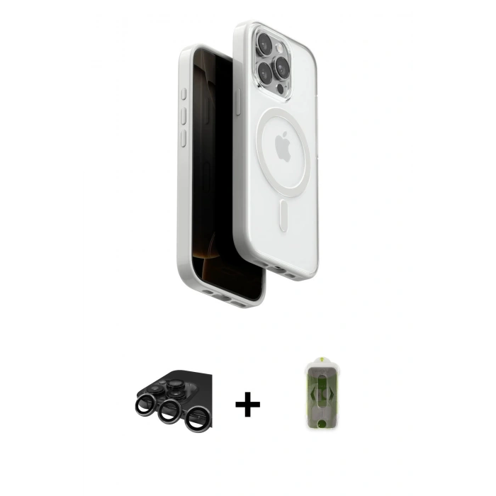 MARSİLYAN™- iPhone 15 Pro Max Kılıf Pusula Form Serisi - Siyah Joko Magic 5D Hayalet Cam + Raze Metal Kamera Lens - TMGI