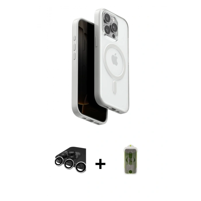 MARSİLYAN™- iPhone 15 Pro Max Kılıf Pusula Form Serisi - Siyah Joko Magic 5D Hayalet Cam + Raze Metal Kamera Lens - GS