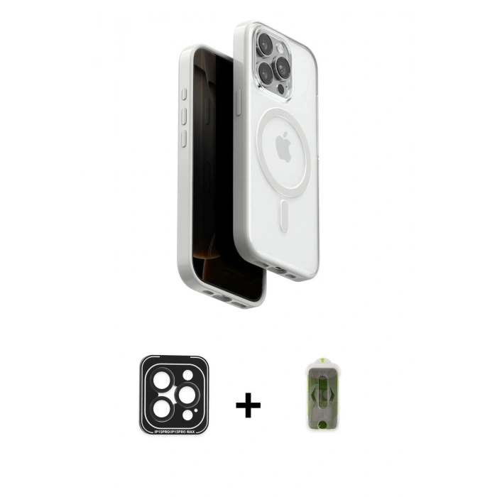 MARSİLYAN™- iPhone 15 Pro Max Kılıf Pusula Form Serisi - Siyah Joko Magic 5D Hayalet Cam + PVD Metal Kamera Lens - SH
