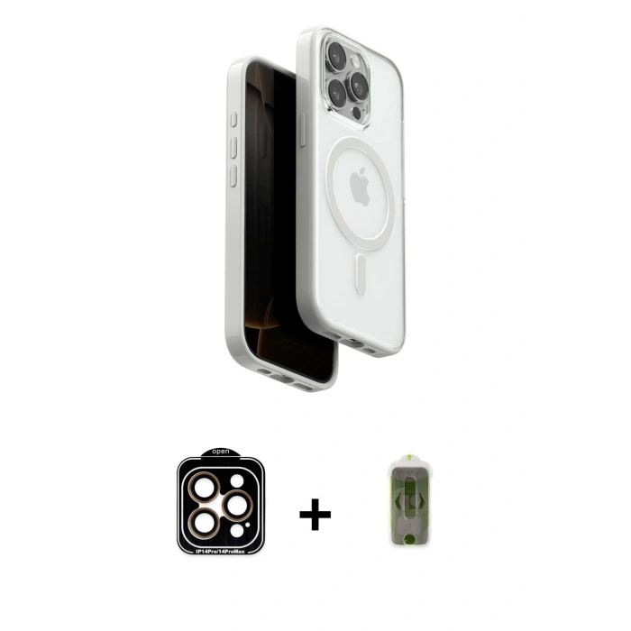 MARSİLYAN™- iPhone 15 Pro Max Kılıf Pusula Form Serisi - Siyah Joko Magic 5D Hayalet Cam + PVD Metal Kamera Lens - TU
