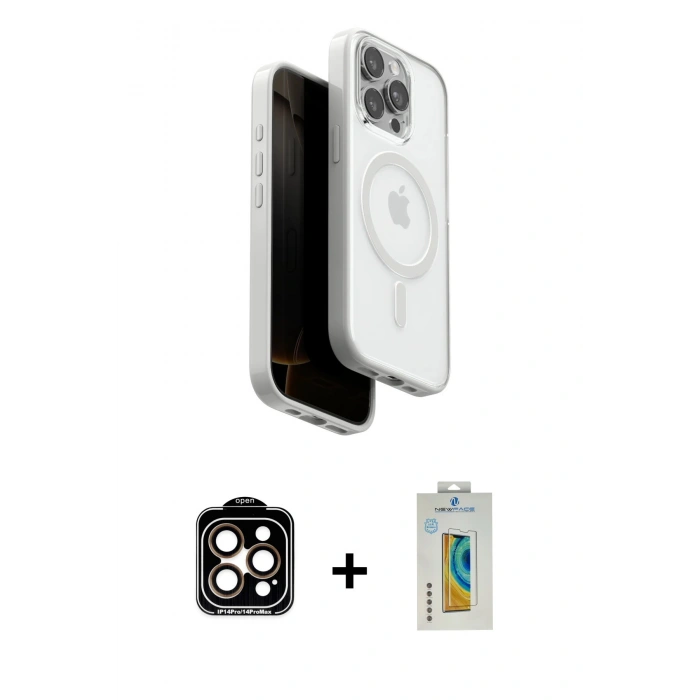MARSİLYAN™- iPhone 15 Pro Max Kılıf Pusula Form Serisi - Siyah Polymer Nano Ekran Koruyucu + PVD Metal Kamera Lens - TU
