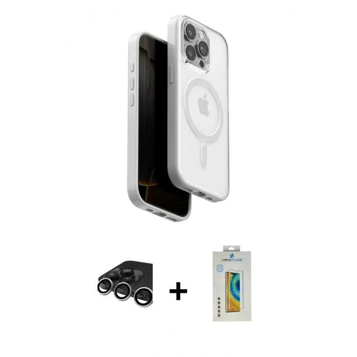 MARSİLYAN™- iPhone 15 Pro Max Kılıf Pusula Form Serisi - Siyah Polymer Nano Ekran Koruyucu + Raze Metal Kamera Lens - GS