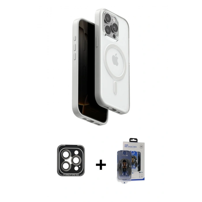 MARSİLYAN™- iPhone 15 Pro Max Kılıf Pusula Form Serisi - Siyah Vanessa Magic Cam + PVD Metal Kamera Lens - GI