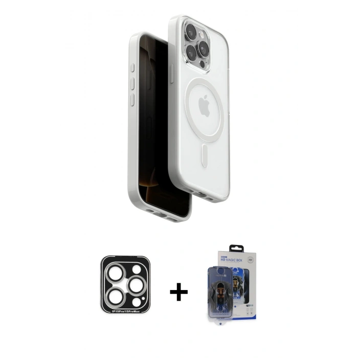 MARSİLYAN™- iPhone 15 Pro Max Kılıf Pusula Form Serisi - Siyah Vanessa Magic Cam + PVD Metal Kamera Lens - GS