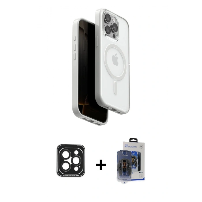 MARSİLYAN™- iPhone 15 Pro Max Kılıf Pusula Form Serisi - Siyah Vanessa Magic Cam + PVD Metal Kamera Lens - SH